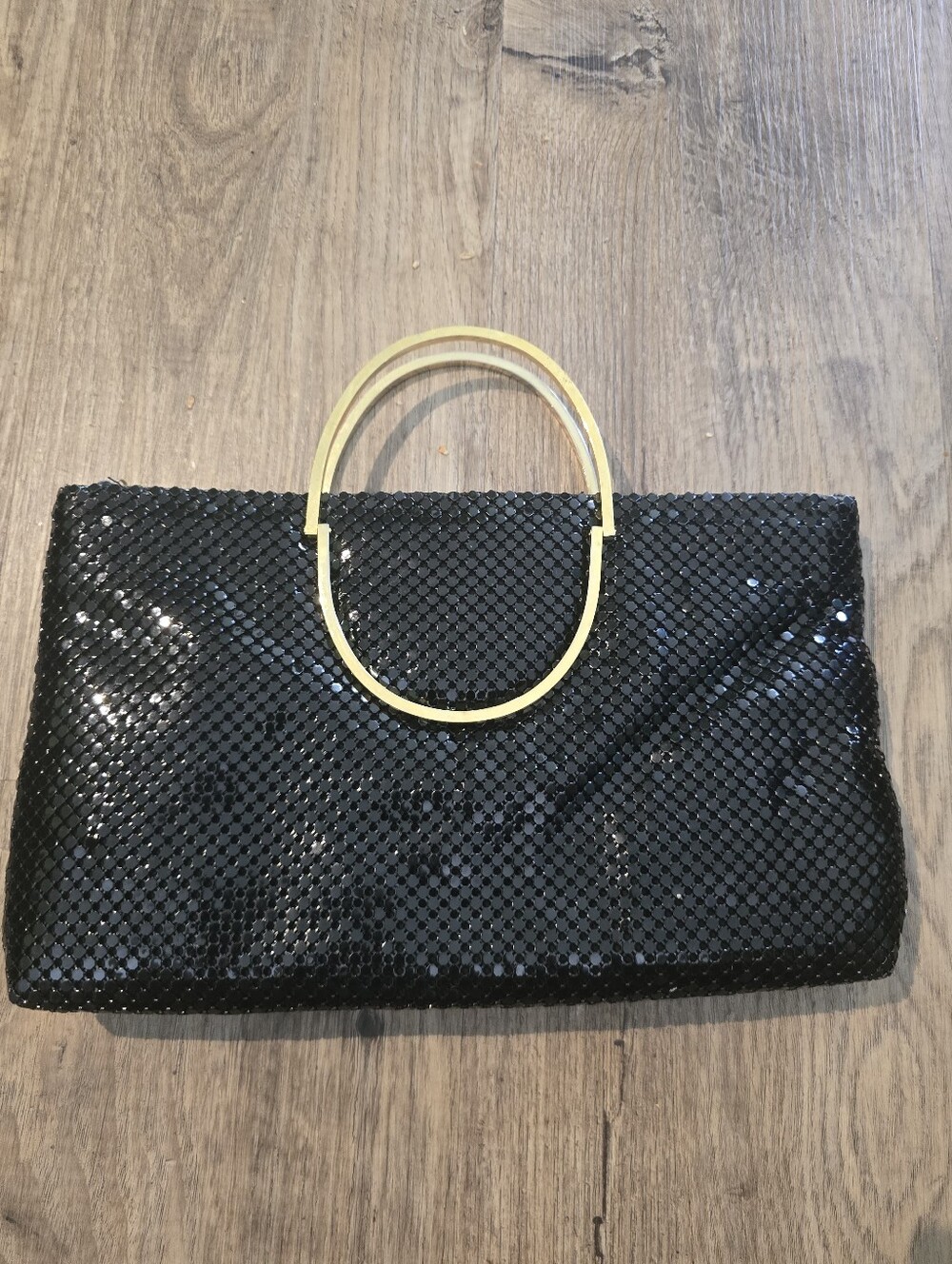 Vintage Black Metal Mesh Envelope Bag with Gold Handle